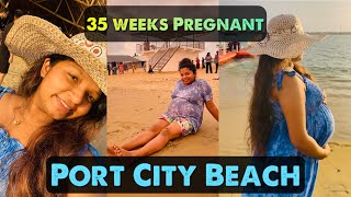 සති 35 බණ්ඩියත් උස්සගෙන මුහුදේ නාන්න ගියා 🤰🏼🏝🏖 | Beach Day | 35 weeks Pregnant | Port City Beach