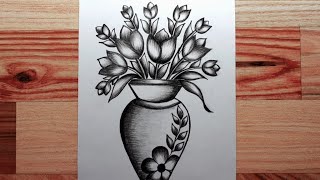 How To Draw Flower With Vase ||Flower Pot Drawing With Pencil Drawing|| CreativityStudio.