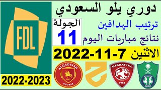 ترتيب دوري يلو الدرجة الأولى السعودي بعد مباريات اليوم الإثنين 7-11-2022 في الجولة 11 الحادية عشر