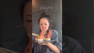 Eating a shrimp head