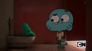 Gumball blows a balloon