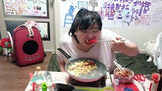 복부인 햄계란볶음밥 김치 먹방 빈이는 뒤에서 사료먹고 아빠가 간식주기 mukbang