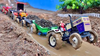 Swaraj 744 FE Tractor Stuck in mud  pulling by Hmt 5911 | Mahindra 575 Di | 4WD Tractor | Trolly JCB
