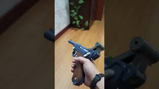 rubber band gun：Luger P08(blowback+ejection),3 shells testing.