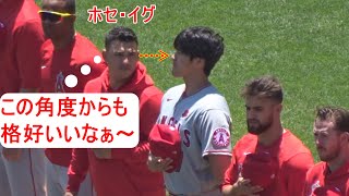 試合直前のメモリアル・デイ・セレモニー【大谷翔平選手】横に居るのはホセ・イグレシアス投手 Shohei Ohtani Memorial Day Ceremony vs Giants 5.31.2021