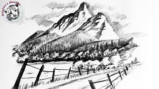 Como Dibujar un Paisaje Facil  a Lapiz con Montañas y Bosques Paso a Paso