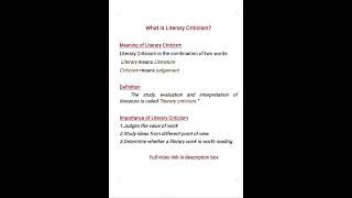 Literary Criticism in English Literature | Origin and Meaning | Definition | importance