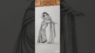 art reel | drawing of a girl in sari #shorts #art #viralshorts