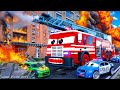 Fire Trucks and Police Cars Save City Cars from Fiery Accident! Hero Cars Action-Packed Rescue