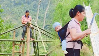 Young single mother built her own house with bamboo and palm leaves, 80% complete