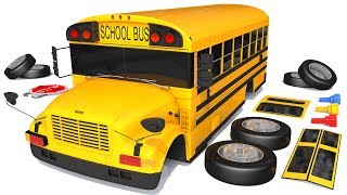 How to Assemble a Yellow School Bus Street Vehicle with Nursery Rhymes for Kids