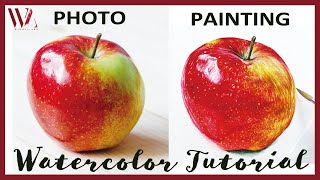 How to paint a Realistic Apple in watercolor- Realistic Fruit Painting Tutorial- Windy Shih