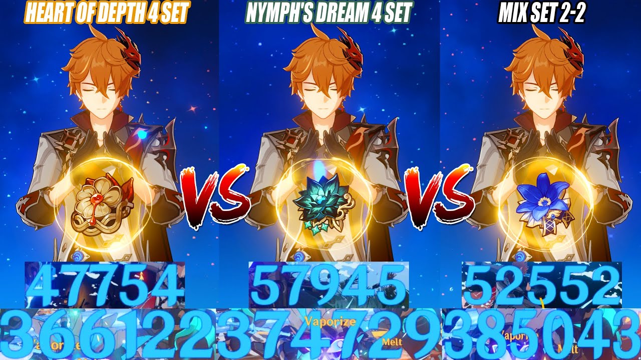 Childe Nymph S Dream 4 Set Vs Heart Of Depth 4 Set Vs Mix Set Dmg