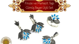 Firuze, Akik, Oniks, Safir, Sedef, Zümrüt, Yakut Taşlı Markazit Gümüş Bayan Setleri