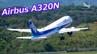 [萩石見空港] 羽田空港へ向け飛び立つ飛行機 ANA AIRBUS A320N(JA217A) landing and takeoff