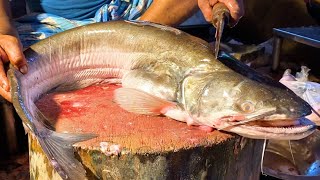 You Never Seen!! Giant Wallago Attu Boal Catfish Cutting Skills Live In Bangladesh Fish Market