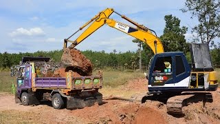 รถแบคโฮโกเบลขุดสระตักดินใส่รถดั้มหกล้อ KOBELCO Yutani Excavator and Truck Thailand | Che Chef