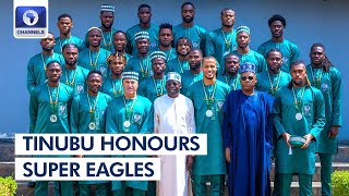 [Full Video] AFCON: Tinubu Honours Super Eagles With National Awards, Lands In FCT