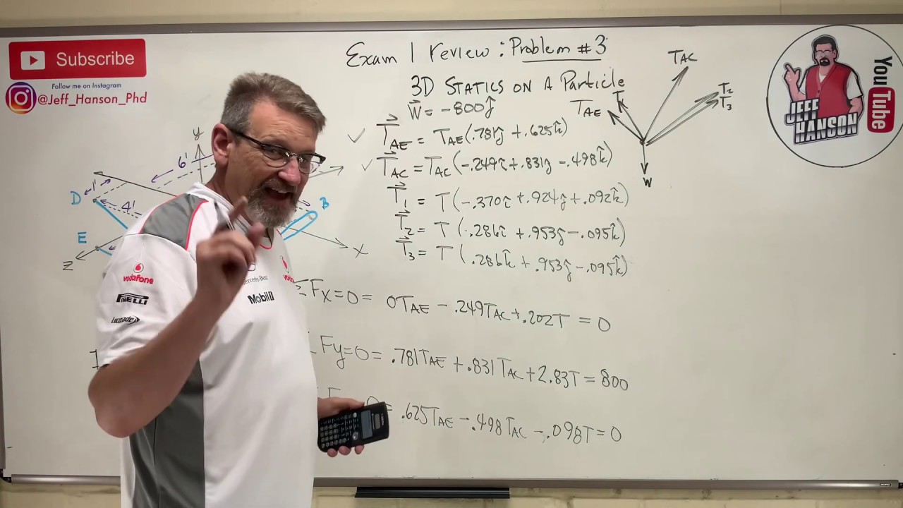 Statics: Exam 1 Review Problem 3, 3D Statics On A Particle - YouTube