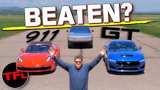 Drag Racing The Tesla Cybertruck Versus Two Very Fast Sports Cars!