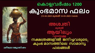 കുംഭമാസ ഫലം - കൊല്ലവർഷം: 1200 - അശ്വതി മുതൽ ആയില്യം വരെ - Kumbha Masa Phalam: M.E. 1200