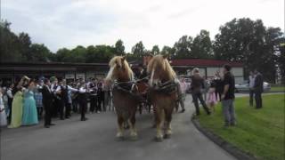 Midsommar bröllop med häst och vagn