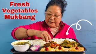 Fresh vegetables eggs and healthy soup mukbang || Mikma’s Kitchen