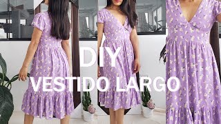 DIY Vestido largo escote en V profundo, espalda abierta, largo midi | Tutorial de costura