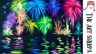 EASY PEASY fireworks over water Acrylic painting tutorial for beginners The Art Sherpa