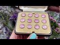 art deco silver pink enamel dress buttons with original box 6722