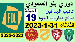 ترتيب دوري يلو الدرجة الأولى السعودي بعد مباريات اليوم الثلاثاء 31-1-2023 الجولة 19