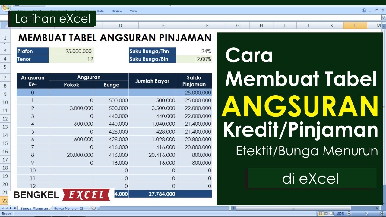 Cara Menghitung Bunga Menurun | Tutorial Excel Pemula - Bengkel Excel ...