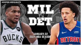 Milwaukee Bucks vs Detroit Pistons Full Game Highlights | Jan 22 | 2024 NBA Season