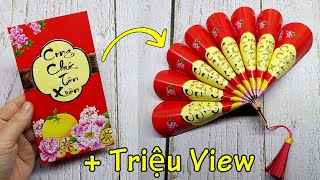 DIY - Cách làm quạt Trang Trí Tết từ BAO LÌ XÌ cực dễ | How to make China fan from red envelope