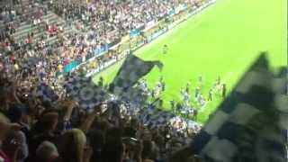 Chelsea fans singing blue is the colour at the Allianz Arena after winning the Champions League