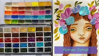 Huge Roman Szmal Watercolor Palette update! 35 pans chatty swatching session + painting & review