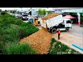 Interesting Bulldozer Pushing Backfilling | KOMATs'u D31P Spreading Stone | Team Truck5T Unloading