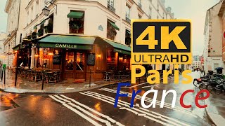 4K Walking tour - Real Paris in the Romantic And Rainy Streets