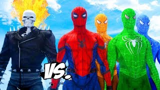 SPIDER-MAN, BLUE SPIDERMAN, ORANGE SPIDERMAN, GREEN SPIDERMAN VS GHOST RIDER