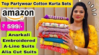 🤗Amazon Top Summer Partywear Cotton Kurta Set🤩Alia Cut/Anarkali Embroidered Special💛Rajni Style Tips