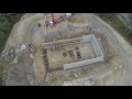 drone video footage of concrete foundation pour