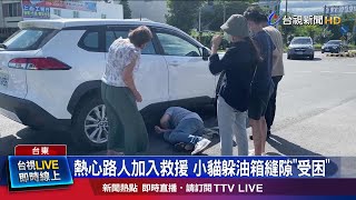 熱心路人加入救援 小貓躲油箱縫隙\