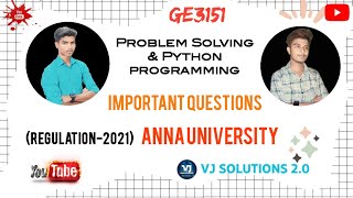 Problem solving and python programming Important Questions| GE3151| R-2021 |#au |#tamil