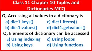 Class 11 Computer Science Chapter 10 Tuples and Dictionaries MCQ Questions and Answers