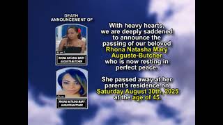 Rhona Natasha Mary Auguste-Butcher ~ Short Obituary
