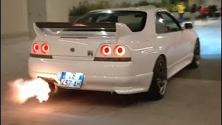 744HP Nissan Skyline GTR R33 V-SPEC FLAMES! - INSANE SOUND and ACCELERATIONS [HARDCORE DRIVERS MEET]