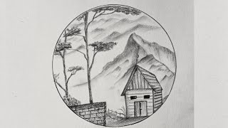 charcoal drawing | scenery sketch in Circle | for beginners.