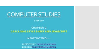 Std 12 Chapter 2 Cascading Style Sheets and JavaScript Important MCQs