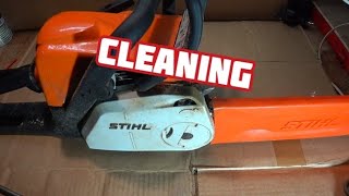 Чистка бензопилы STIHL MS 180 после эксплуатации.