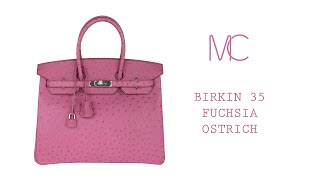 Hermes Birkin 35 Bag Fuchsia Ostrich Palladium Hardware • MIGHTYCHIC •